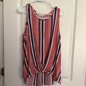 Umgee Coral Navy Cream Vertical Stripe Twist-Hem Tank